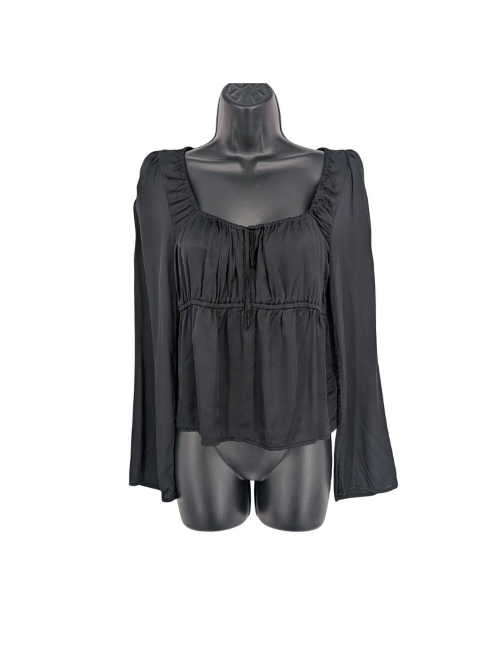 GAP Black Satin Babydoll Top Square Neck Tie Front Witchy Office Festival Small